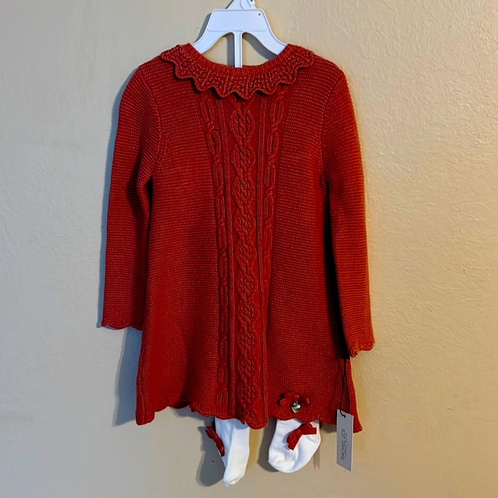 Toddler knit dress 24 months (2T) with twisted cable midi, scalloped edges
